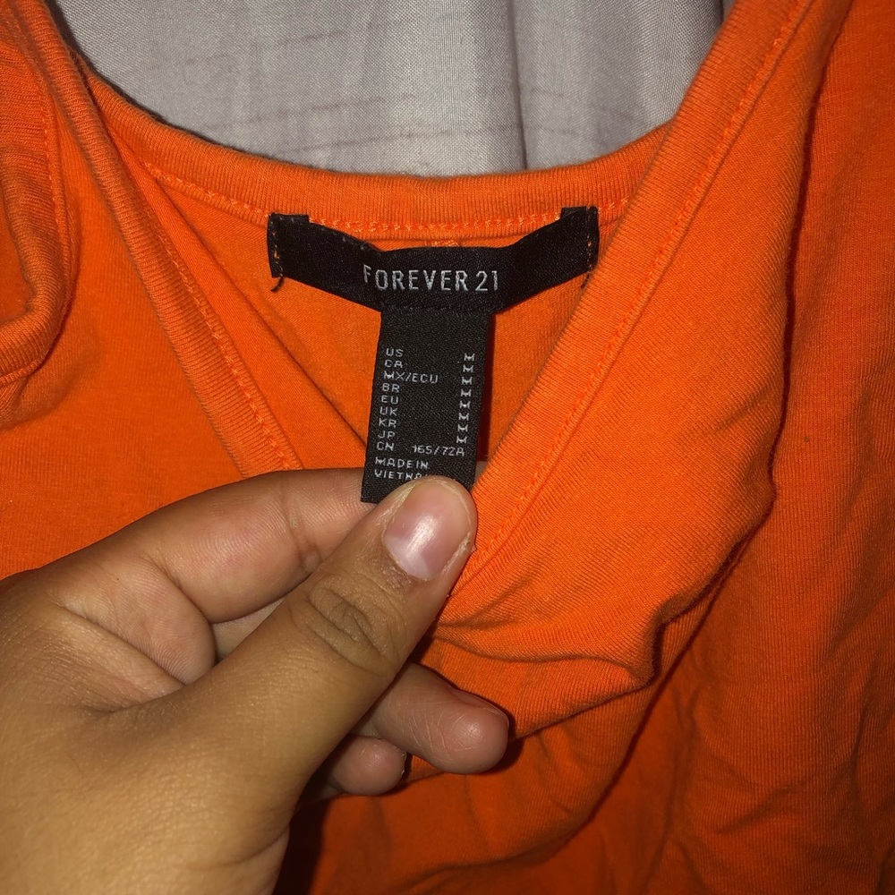 Forever 21 women orange bodysuit shorts M